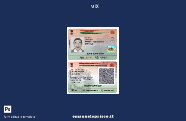 modello di carta in PVC India Aadhaar in stile verificato